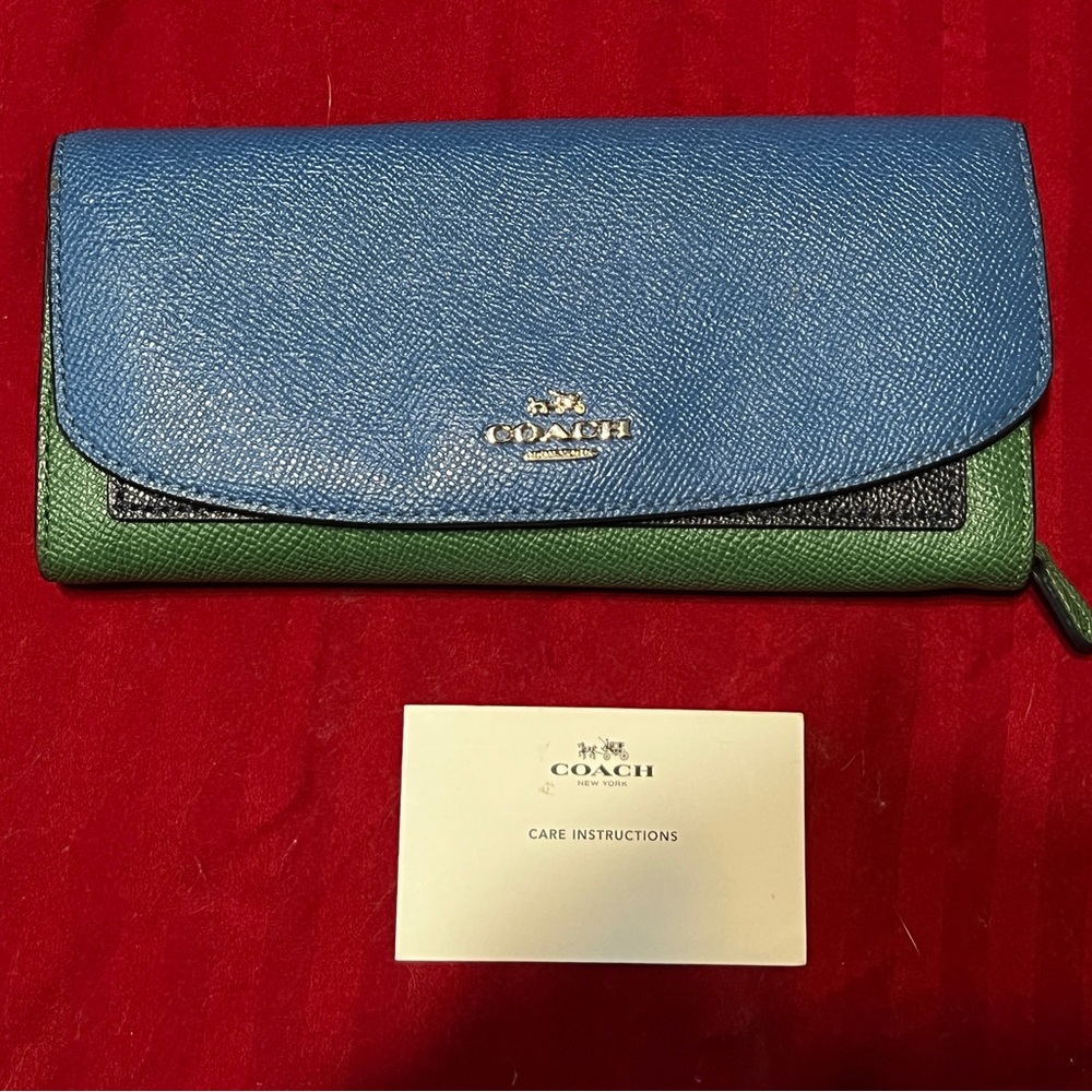 Coach Colorblock Slim Envelope Flap Wallet Green Blue